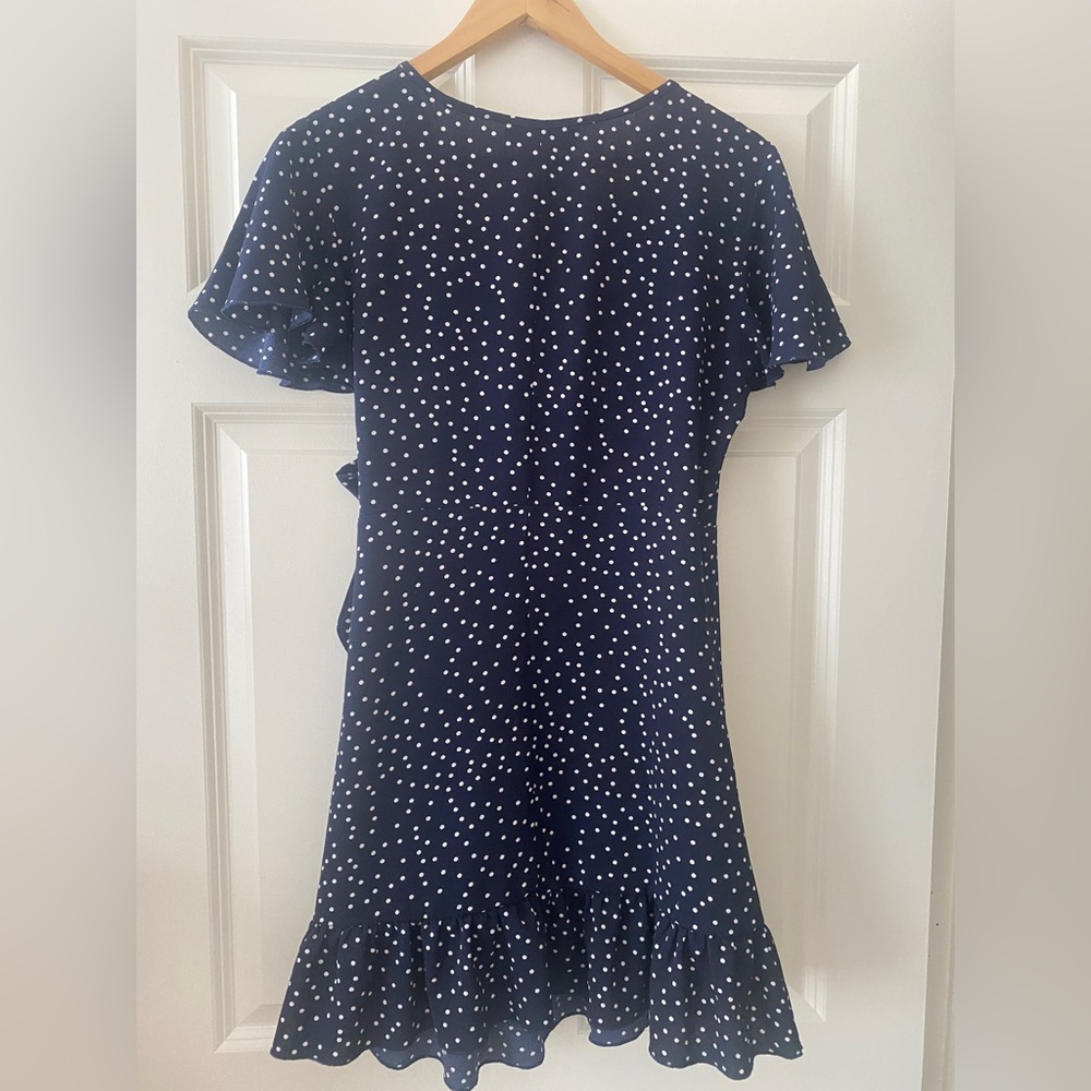 Polka Dot Short Sleeve Mini Wrap Dress